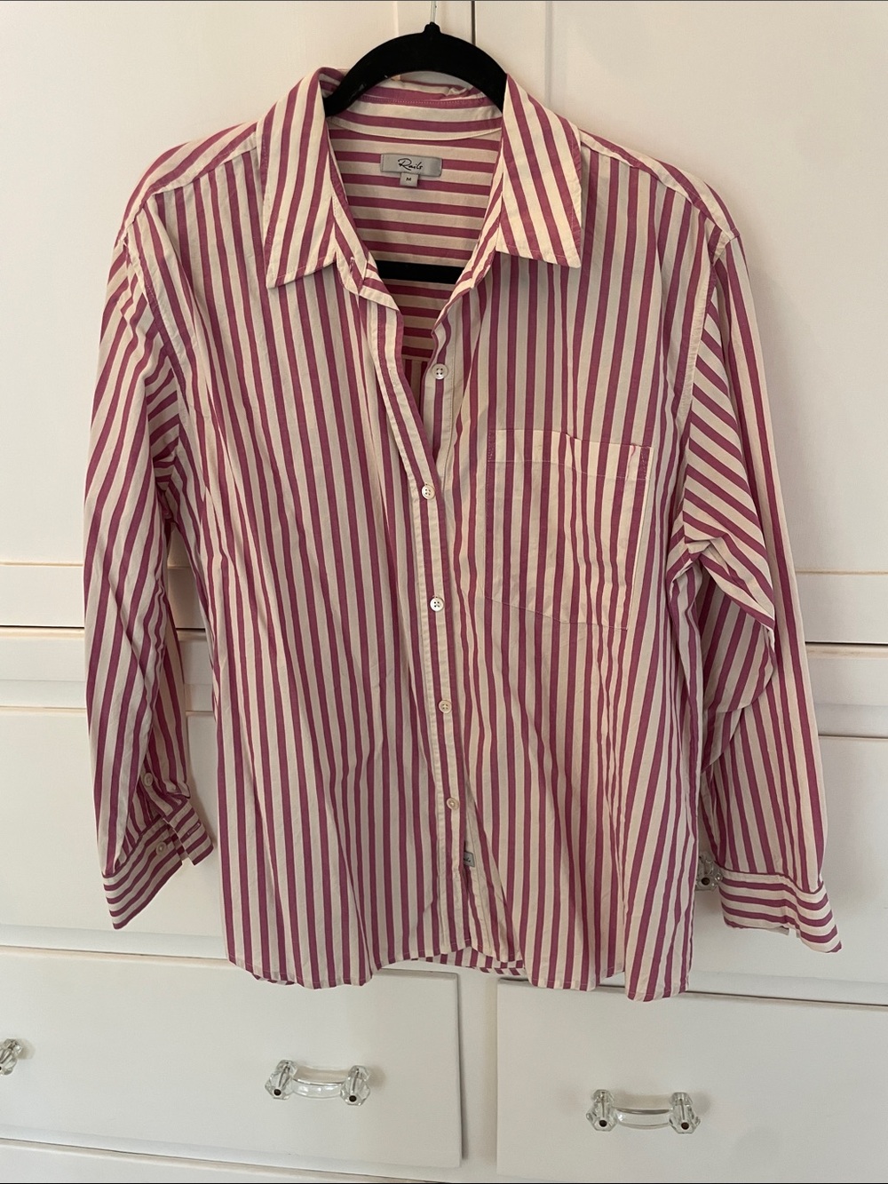 Rails Women's Pink and White Striped Button-Down Shirt size M
